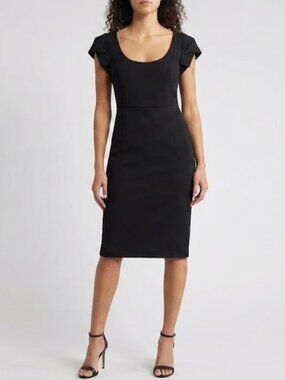 Black Halo Black Midi Sheath Dress, Size L
